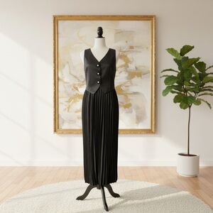 Black Vest with Pleated Maxi Skirt Set